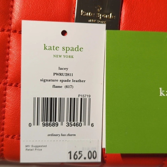 Kate Spade cherry red lacey signature quilted leather Wallet flame - Picture 12 of 13